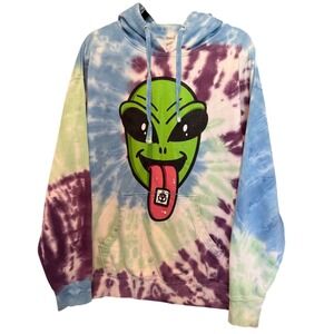 Vintage Tie Dye Alien Acid Trip Hoodie Pullover XL Y2K Rave Drugs Thrashed Skate